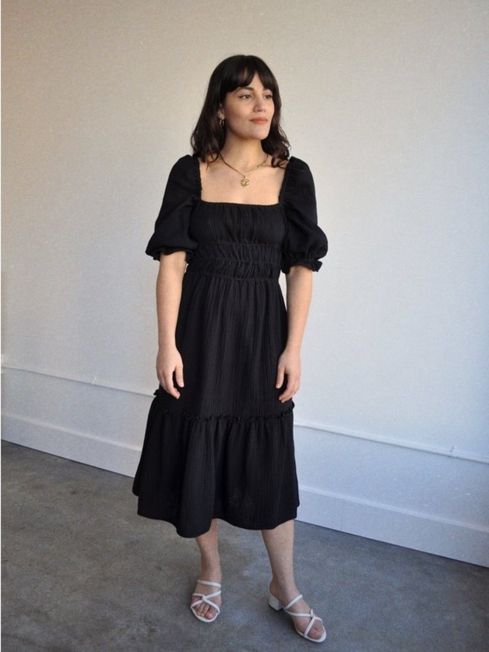 Lucca Square Neck Midi Dress in Black